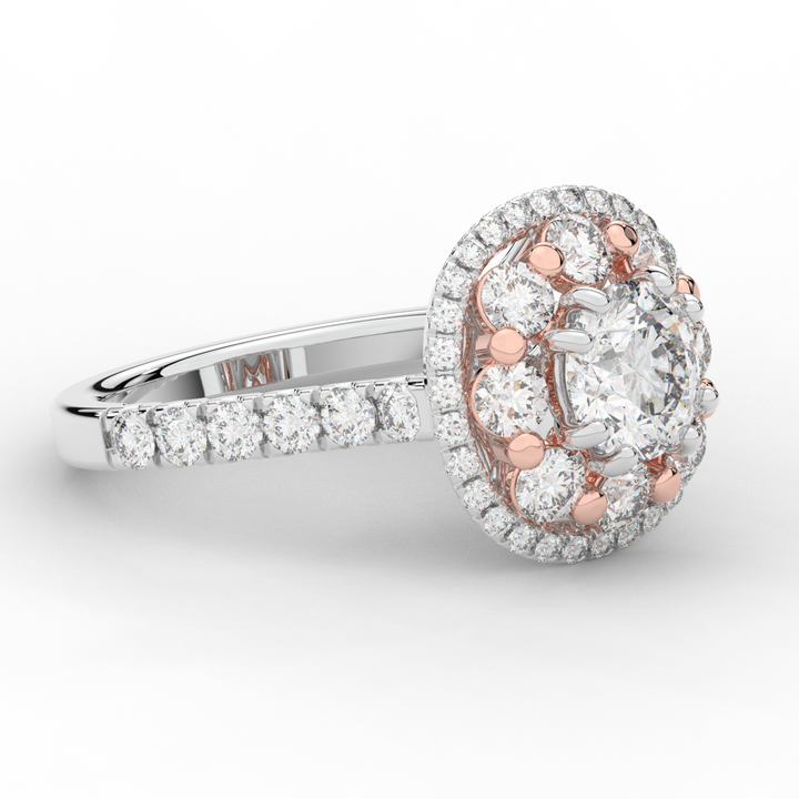 2.70CT.TW ROUND LAB DIAMOND DOUBLE HALO TWO TONE ENGAGEMENT RING - Nazarelle