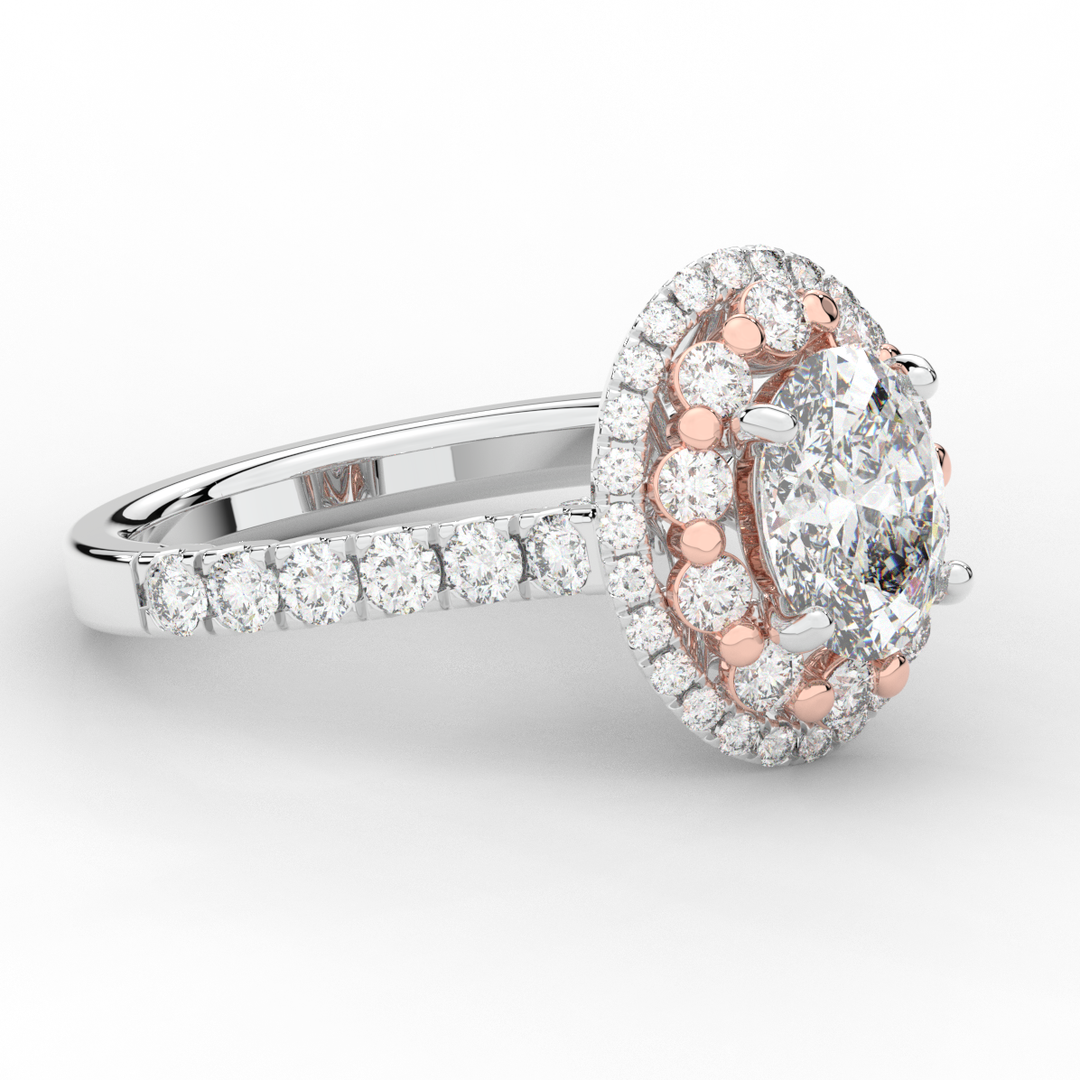 3.30CT.TW OVAL LAB DIAMOND DOUBLE HALO TWO TONE ENGAGEMENT RING - Nazarelle