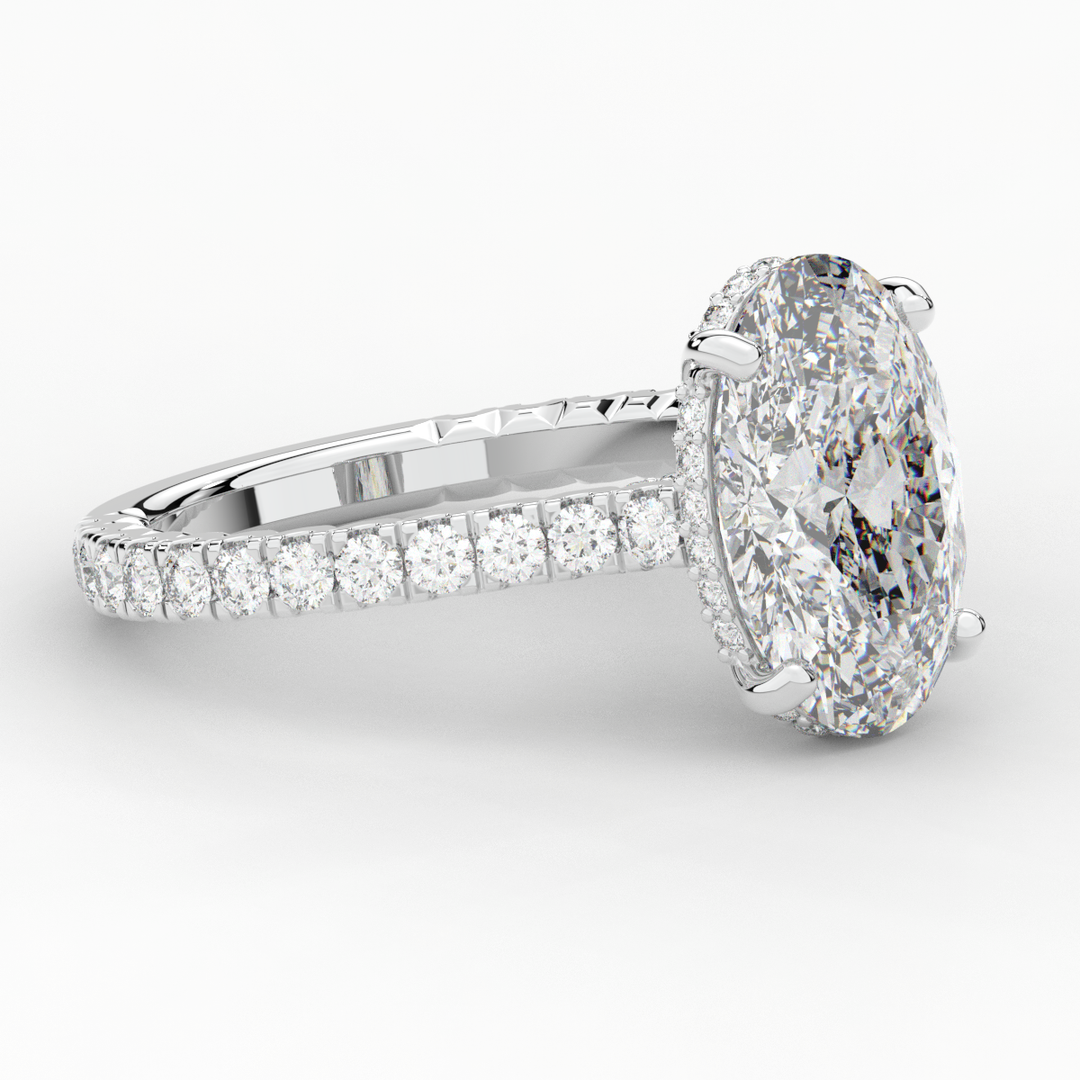 4.70CT.TW OVAL LAB DIAMOND UNDERHALO SOLITAIRE ENGAGEMENT RING - Nazarelle