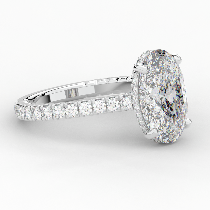 4.70CT.TW OVAL LAB DIAMOND UNDERHALO SOLITAIRE ENGAGEMENT RING - Nazarelle
