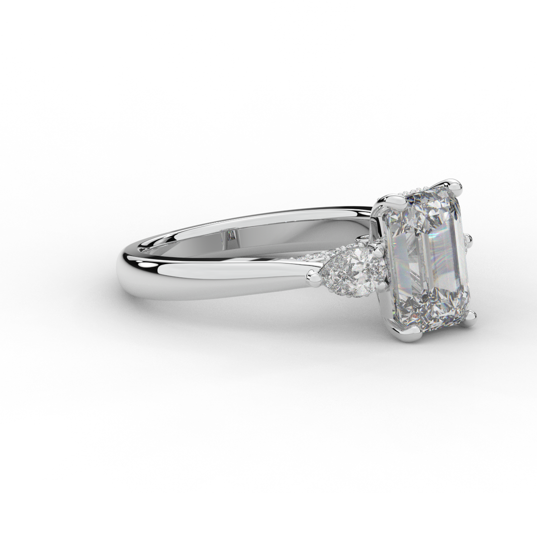 2.40CT.TW EMERALD CUT LAB DIAMOND 3 STONE ENGAGEMENT RING - Nazarelle