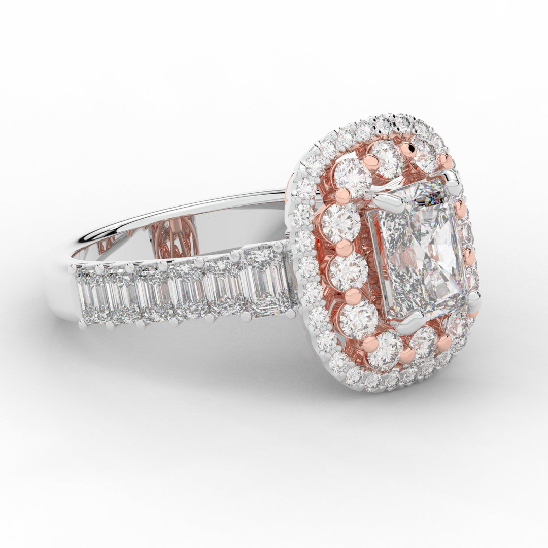 4.70CT.TW RADIANT LAB DIAMOND DOUBLE HALO TWO TONE ENGAGEMENT RING - Nazarelle