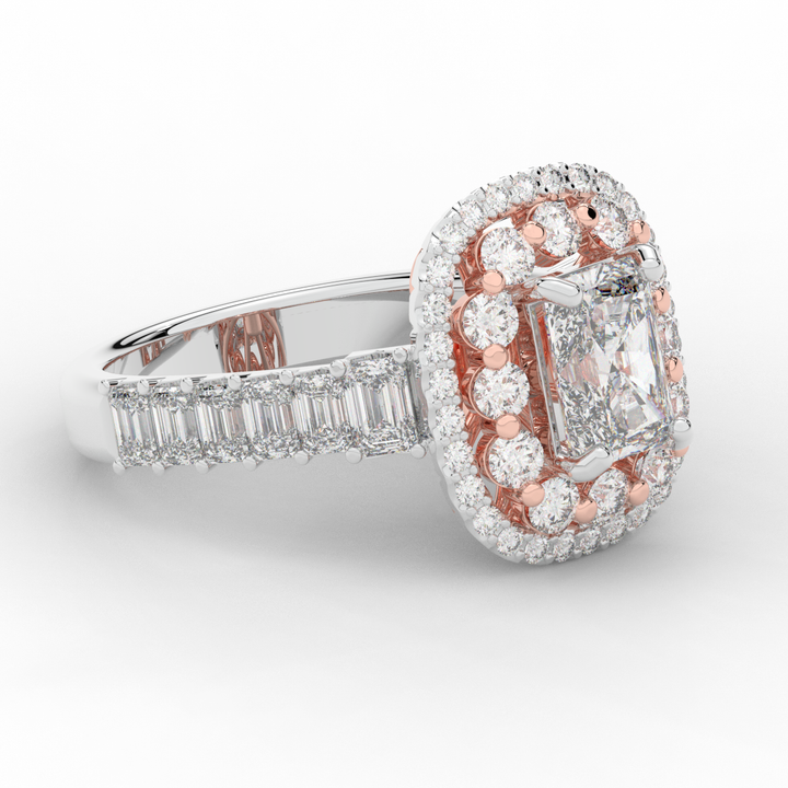 4.70CT.TW RADIANT LAB DIAMOND DOUBLE HALO TWO TONE ENGAGEMENT RING - Nazarelle