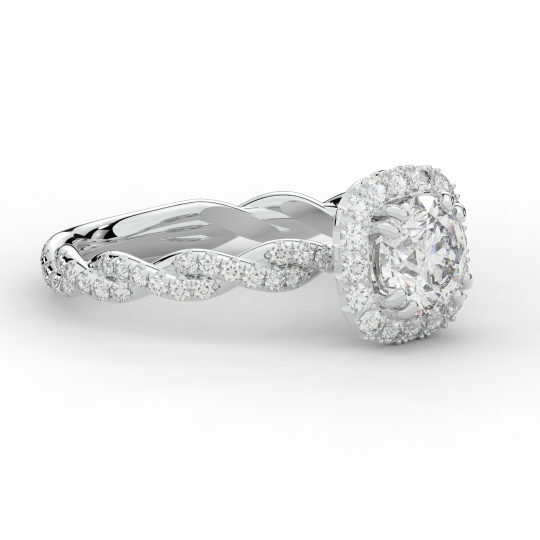 1.55CT.TW ROUND LAB DIAMOND HALO TWIST ENGAGEMENT RING - Nazarelle