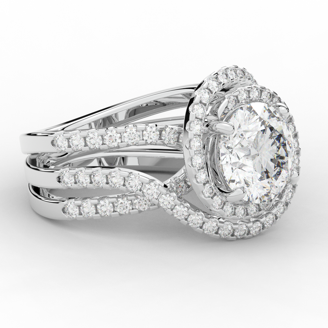 3.90CT.TW ROUND LAB DIAMOND TWIST HALO ENGAGEMENT RING - Nazarelle