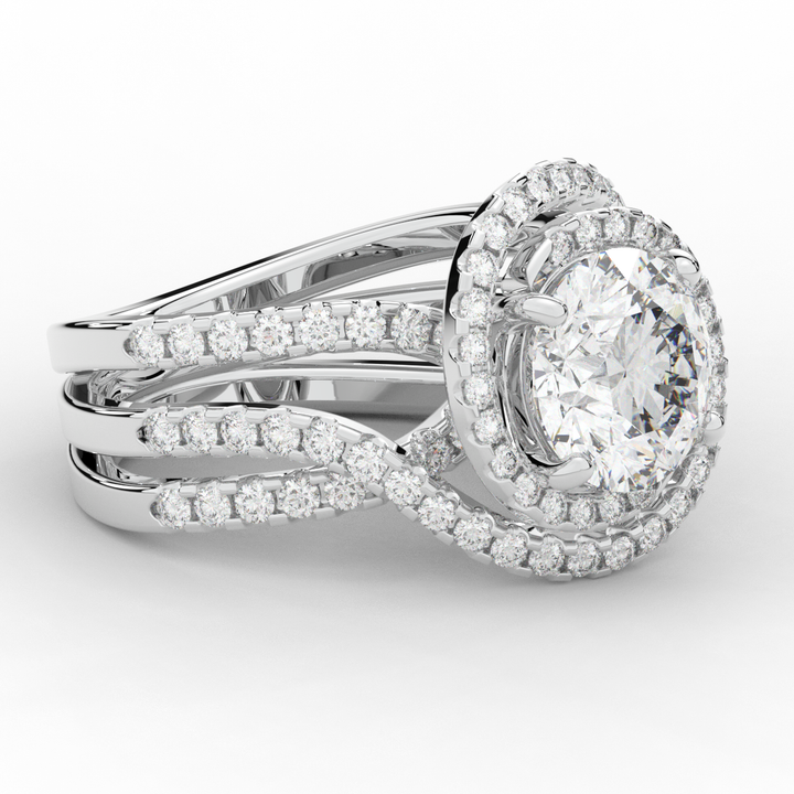 3.90CT.TW ROUND LAB DIAMOND TWIST HALO ENGAGEMENT RING - Nazarelle