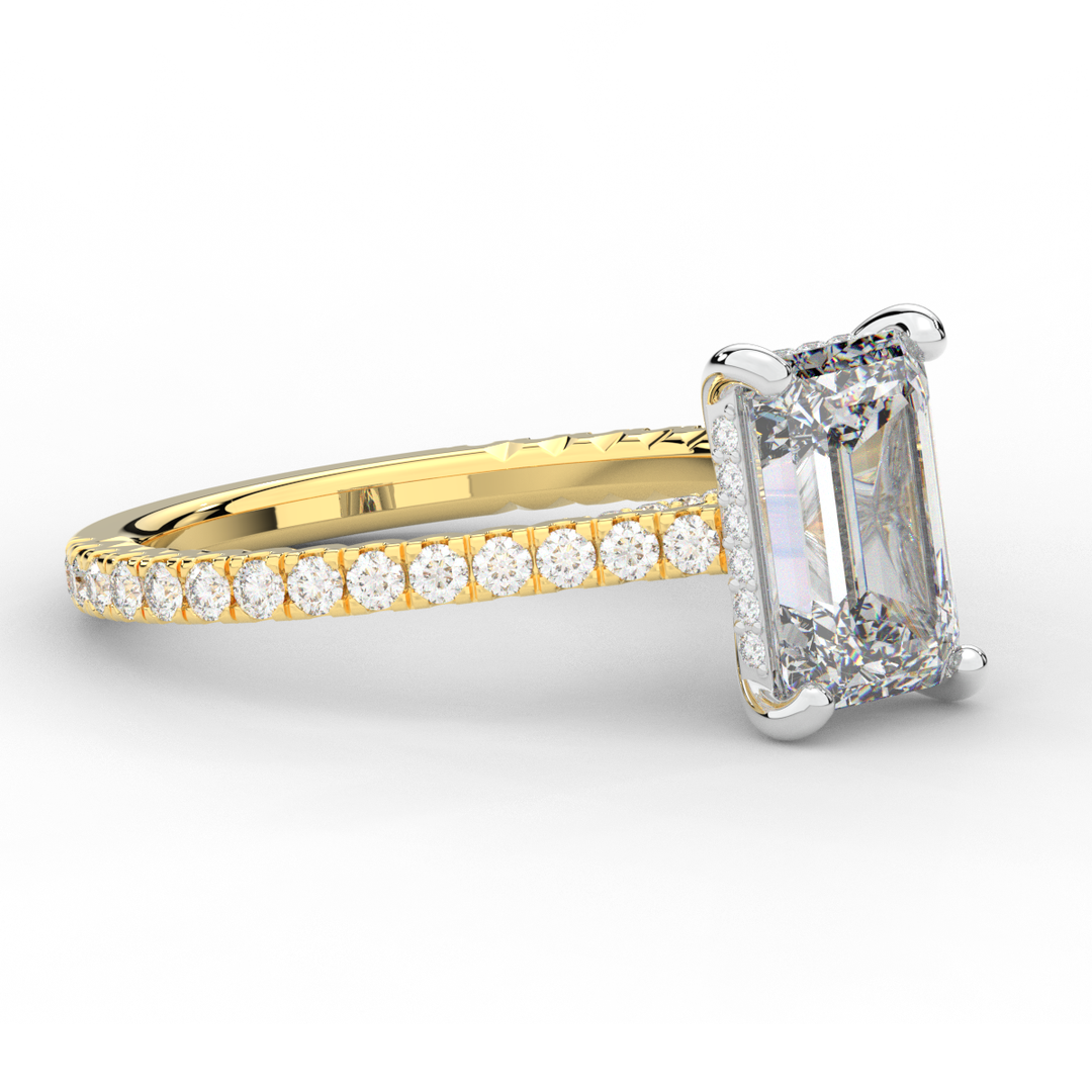 3.50CT.TW EMERALD CUT LAB DIAMOND UNDERHALO SOLITAIRE TWO TONE ENGAGEMENT RING - Nazarelle