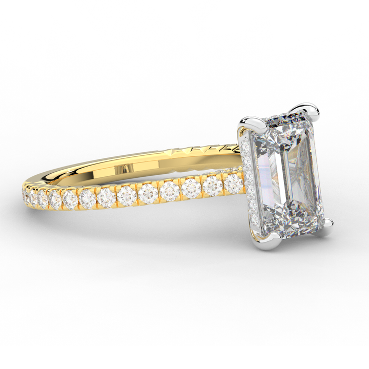 3.50CT.TW EMERALD CUT LAB DIAMOND UNDERHALO SOLITAIRE TWO TONE ENGAGEMENT RING - Nazarelle