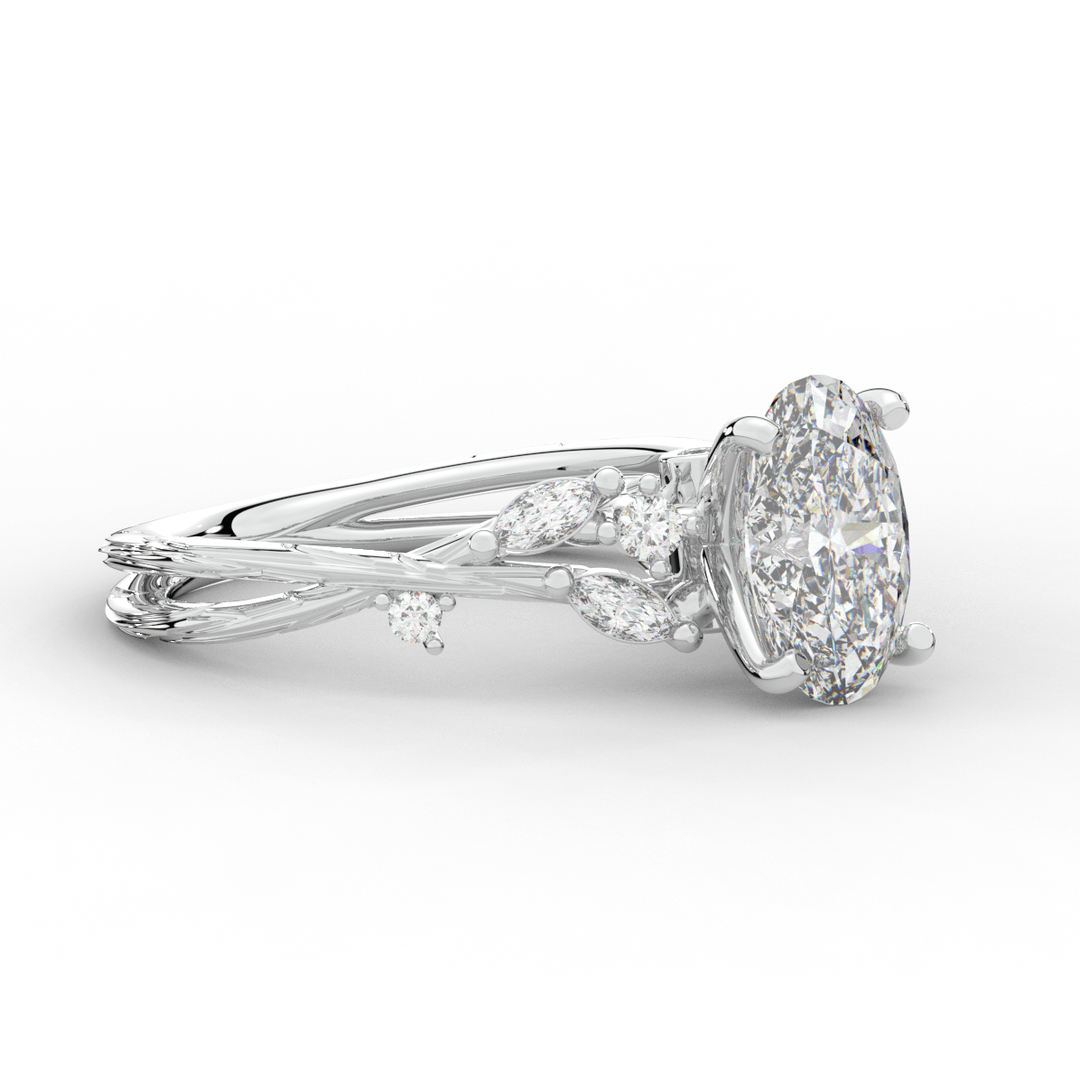 2.25CT.TW OVAL LAB DIAMOND STYLIZED VINE AND TREE BARK FINISH ENGAGEMENT RING - Nazarelle