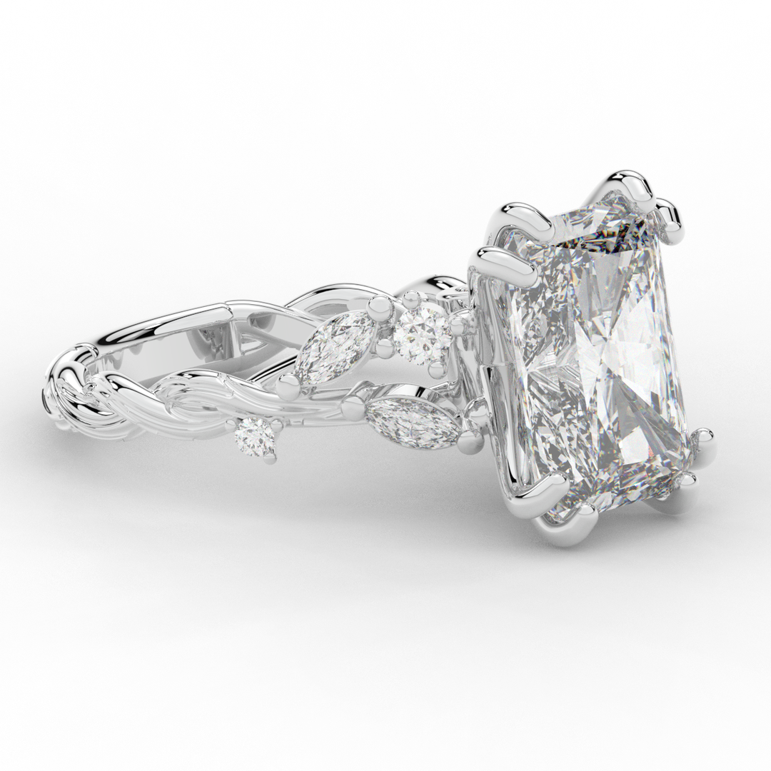 5.30CT.TW RADIANT LAB DIAMOND STYLIZED VINE AND TREE BARK FINISH ENGAGEMENT RING - Nazarelle