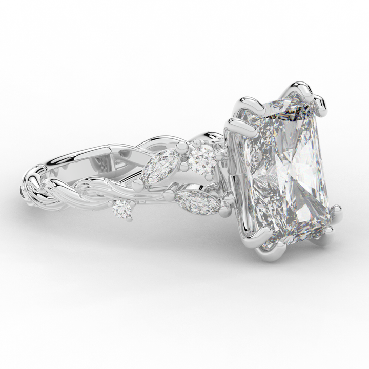 5.30CT.TW RADIANT LAB DIAMOND STYLIZED VINE AND TREE BARK FINISH ENGAGEMENT RING - Nazarelle