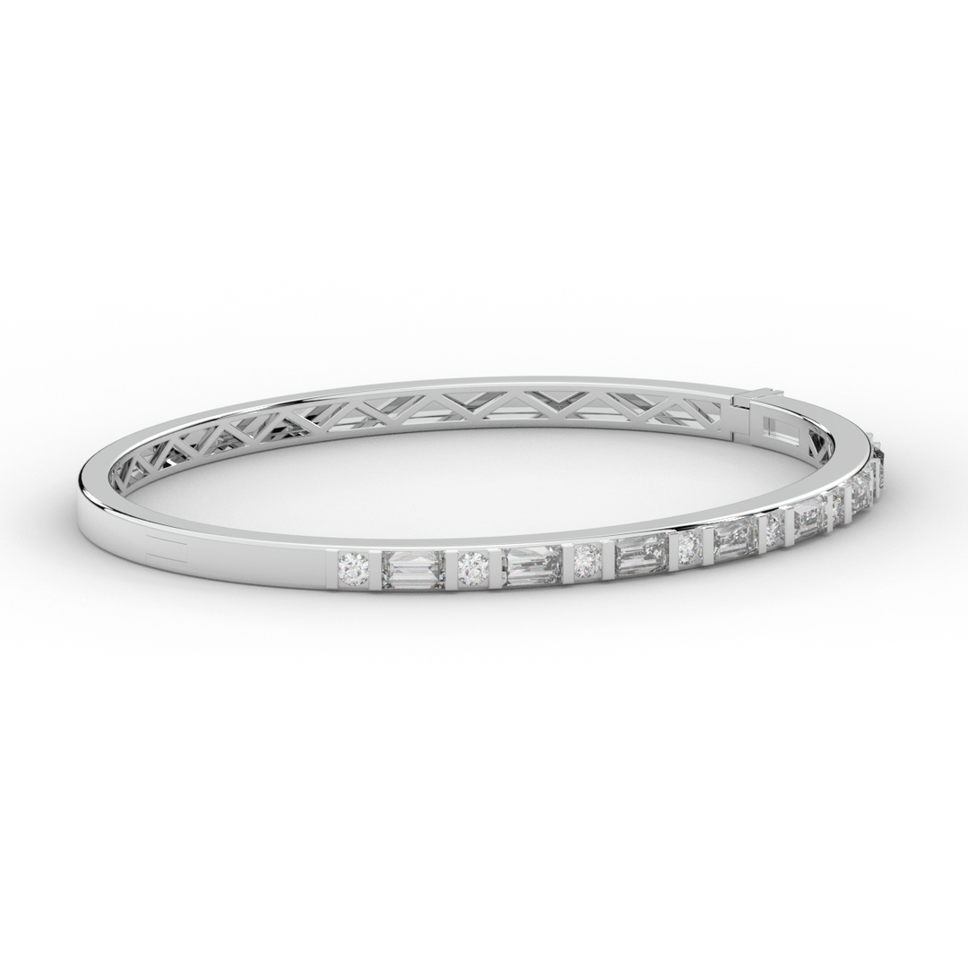 2.75CT.TW ROUND AND EMERALD CUT LAB DIAMOND SHARED PRONG BANGLE - Nazarelle
