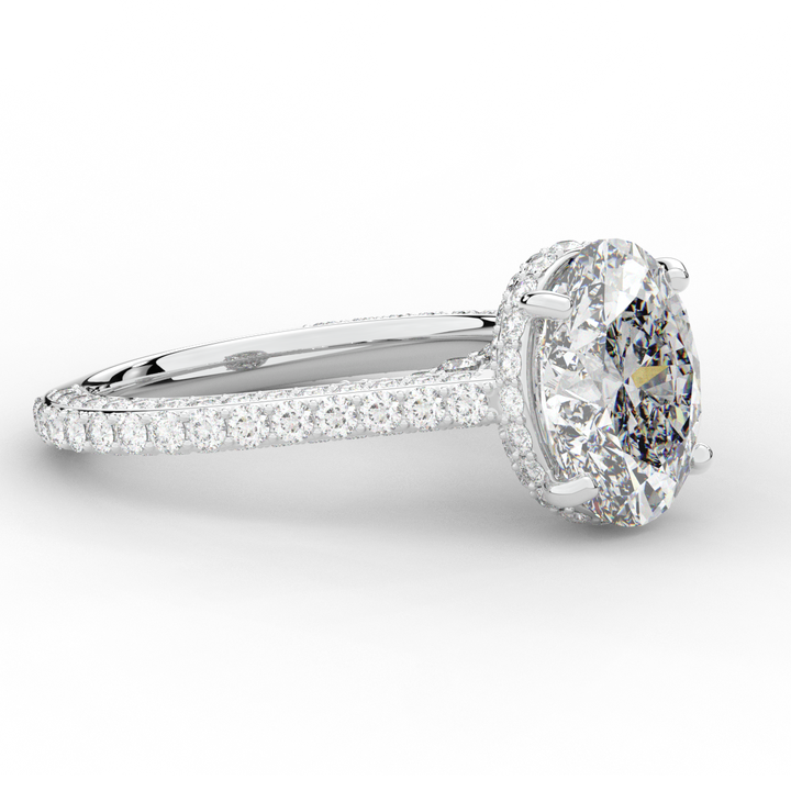 4.00CT.TW OVAL LAB DIAMOND UNDERHALO SOLITAIRE ENGAGEMENT RING - Nazarelle