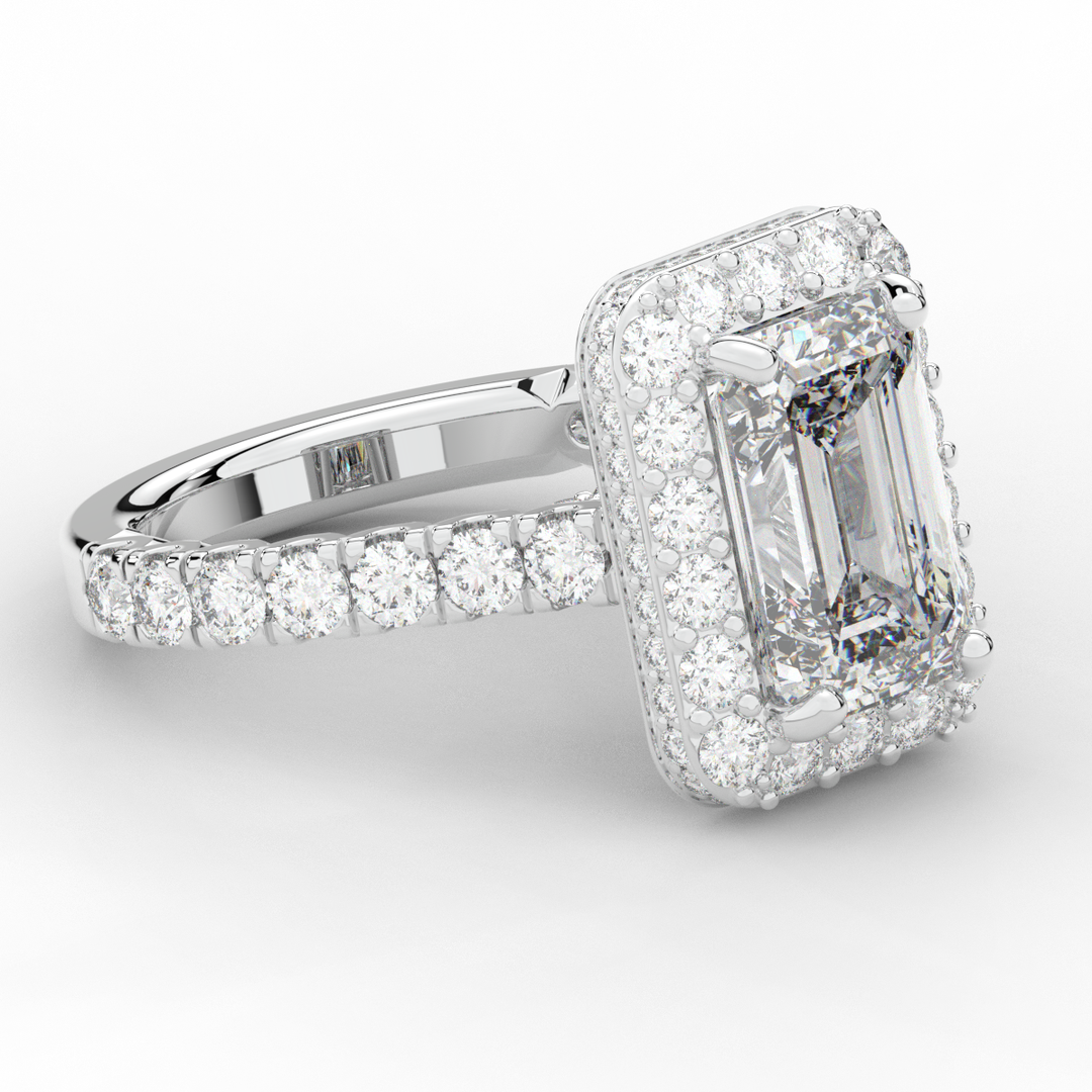 4.50CT.TW EMERALD CUT LAB DIAMOND HALO ENGAGEMENT RING - Nazarelle