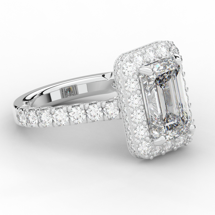 4.50CT.TW EMERALD CUT LAB DIAMOND HALO ENGAGEMENT RING - Nazarelle
