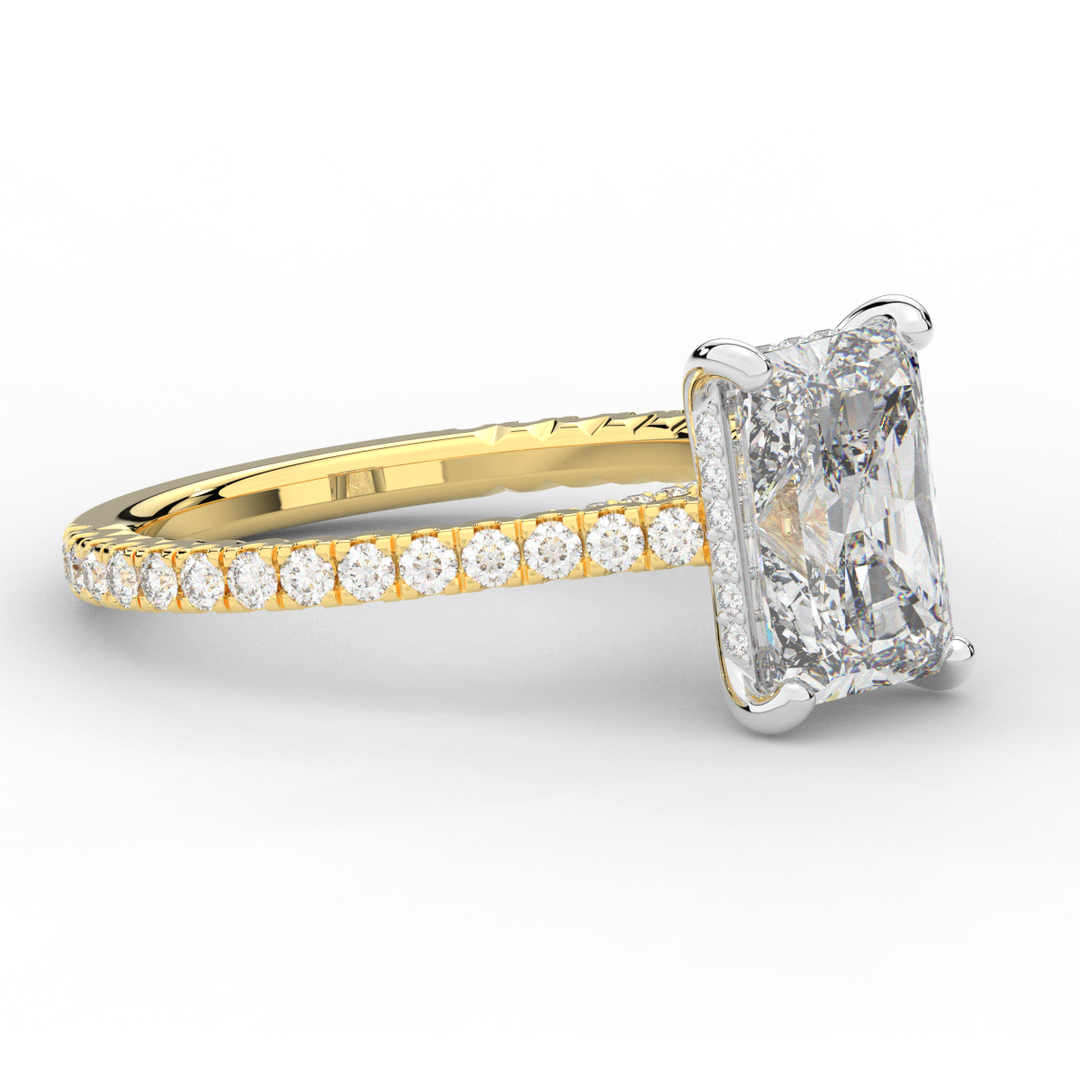 3.50CT.TW RADIANT LAB DIAMOND UNDERHALO SOLITAIRE TWO TONE ENGAGEMENT RING - Nazarelle