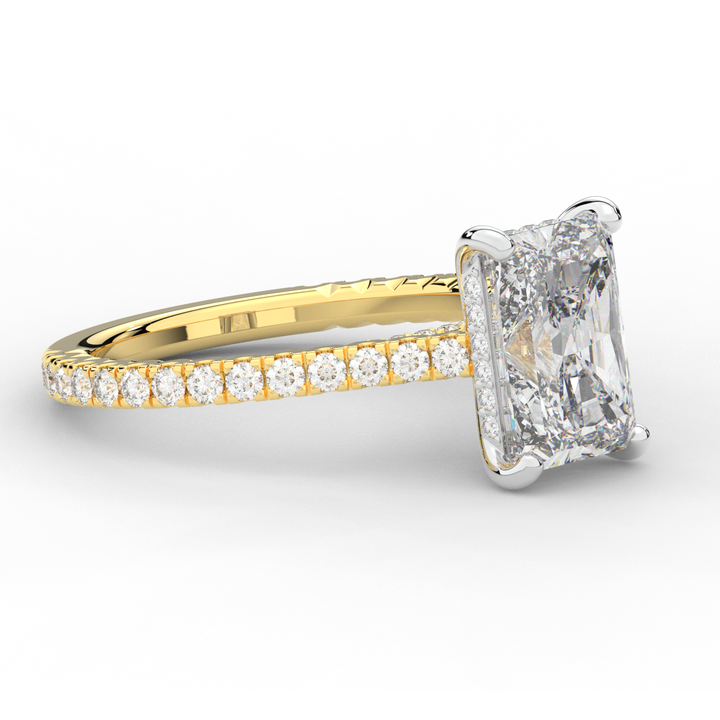 3.50CT.TW RADIANT LAB DIAMOND UNDERHALO SOLITAIRE TWO TONE ENGAGEMENT RING - Nazarelle