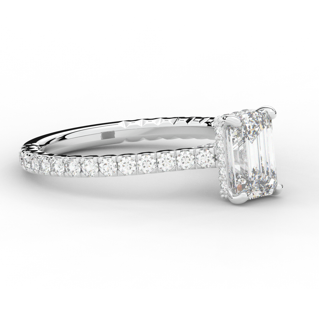 2.10CT.TW EMERALD CUT LAB DIAMOND UNDERHALO SOLITAIRE ENGAGEMENT RING - Nazarelle