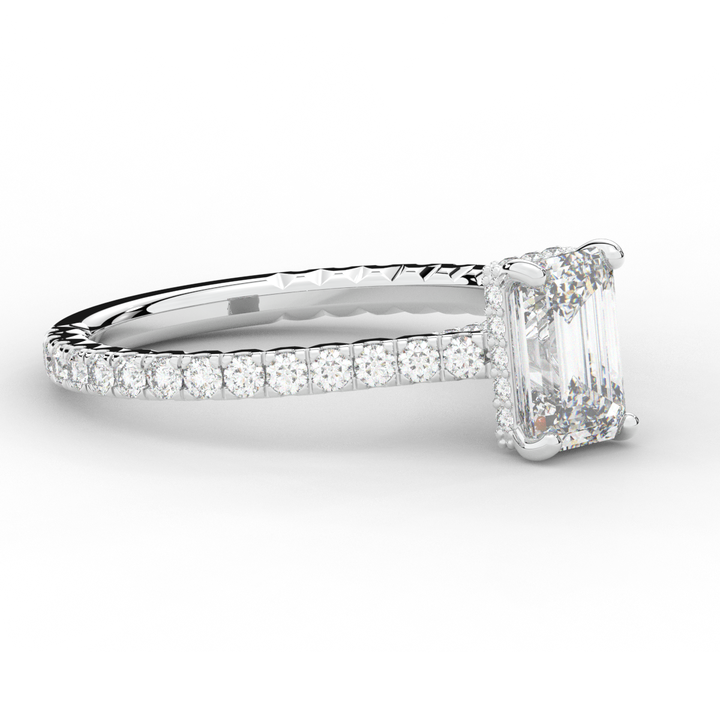 2.10CT.TW EMERALD CUT LAB DIAMOND UNDERHALO SOLITAIRE ENGAGEMENT RING - Nazarelle