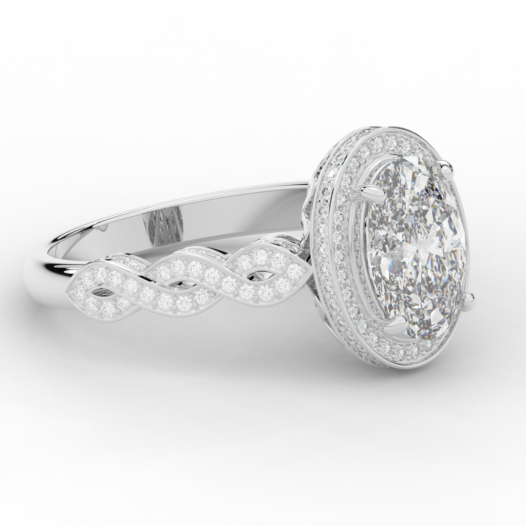 3.10CT.TW OVAL LAB DIAMOND HALO ENGAGEMENT RING - Nazarelle