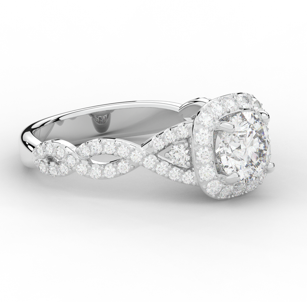 1.60CT.TW ROUND LAB DIAMOND HALO TWIST ENGAGEMENT RING - Nazarelle