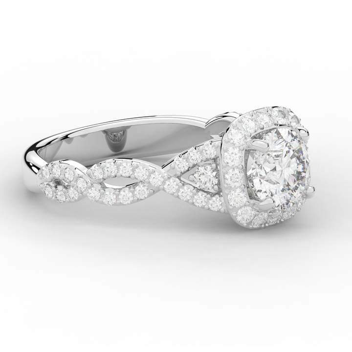 1.60CT.TW ROUND LAB DIAMOND HALO TWIST ENGAGEMENT RING - Nazarelle