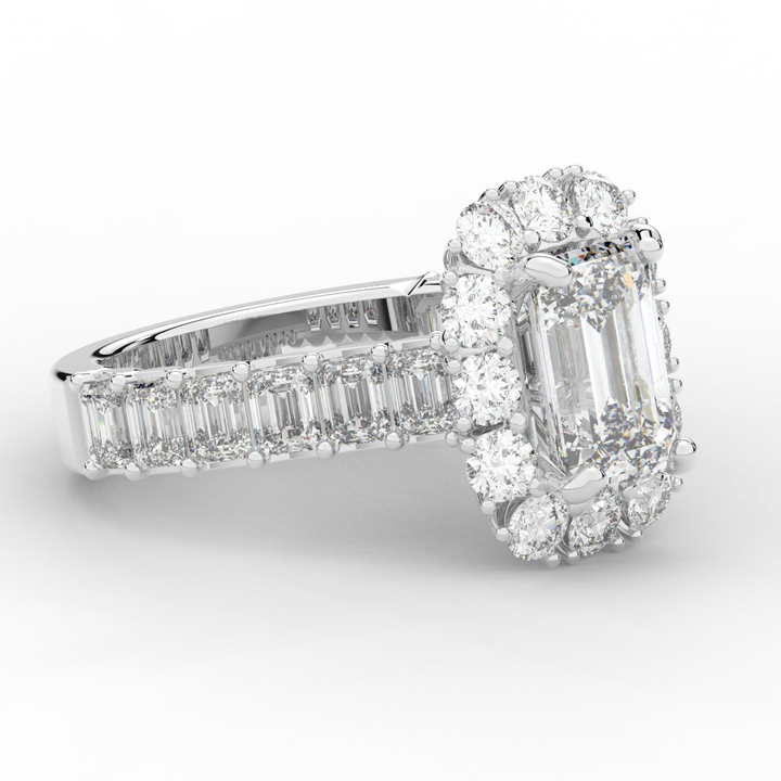 6.00CT.TW EMERALD CUT LAB DIAMOND HALO ENGAGEMENT RING - Nazarelle