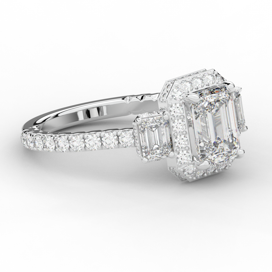 3.20CT.TW EMERALD CUT LAB DIAMOND 3 STONE ENGAGEMENT RING - Nazarelle