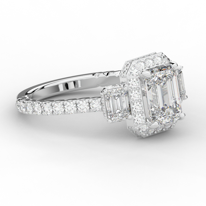 3.20CT.TW EMERALD CUT LAB DIAMOND 3 STONE ENGAGEMENT RING - Nazarelle