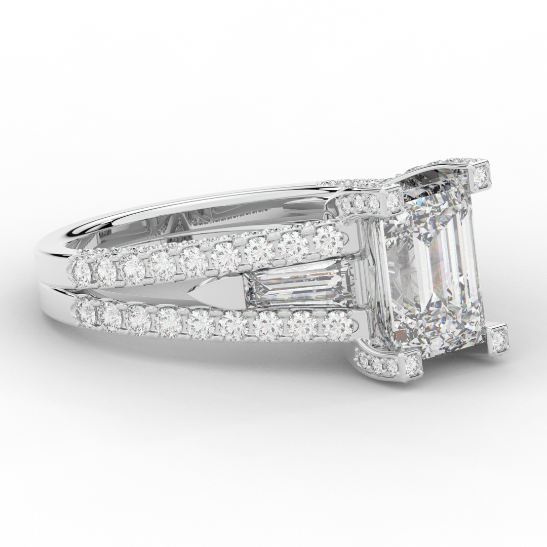 4.60CT.TW EMERALD CUT LAB DIAMOND SPLIT SHANK ENGAGEMENT RING - Nazarelle