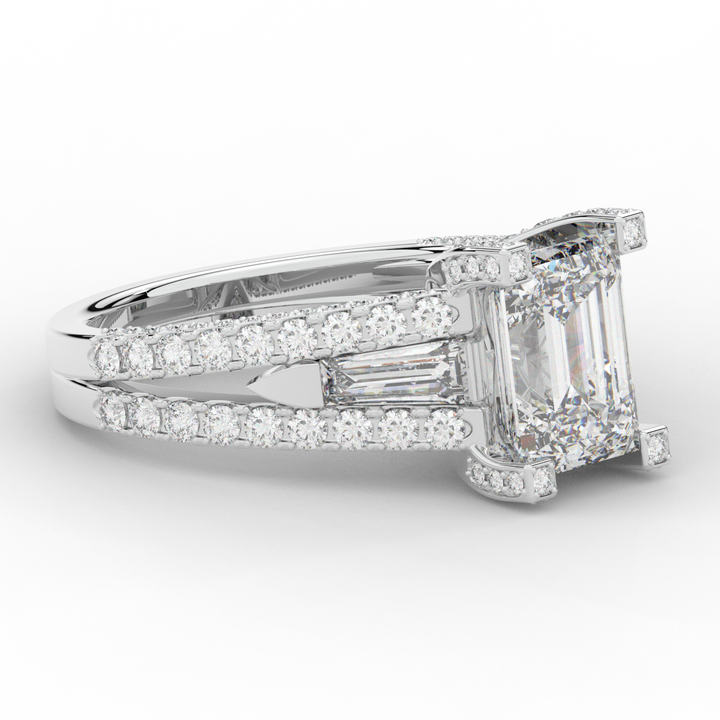 4.60CT.TW EMERALD CUT LAB DIAMOND SPLIT SHANK ENGAGEMENT RING - Nazarelle