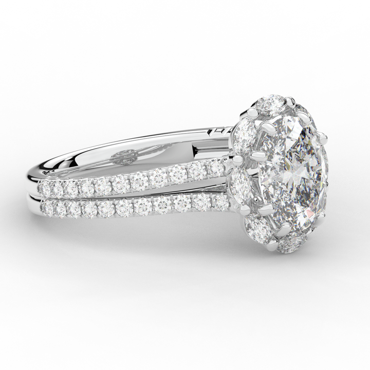 2.30CT.TW OVAL LAB DIAMOND HALO SPLIT SHANK ENGAGEMENT RING - Nazarelle
