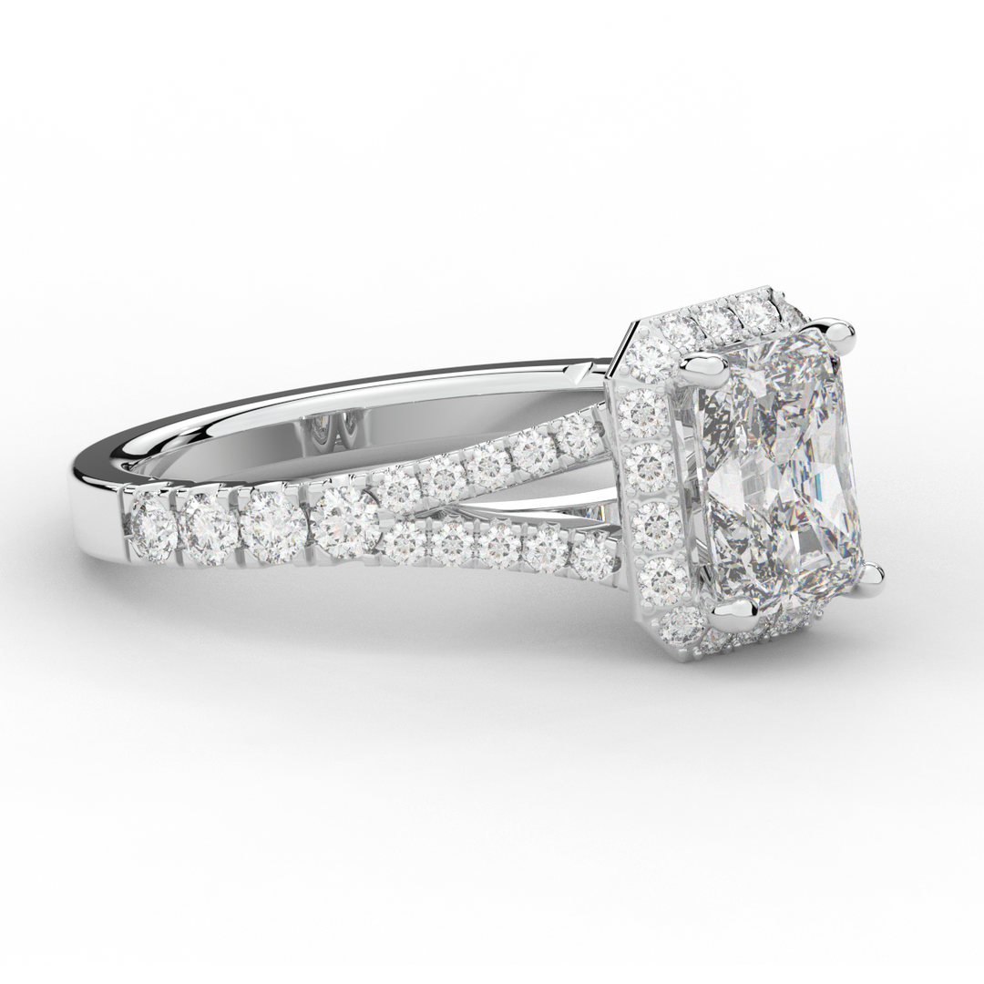 2.60CT.TW RADIANT LAB DIAMOND SPLIT SHANK HALO ENGAGEMENT RING - Nazarelle