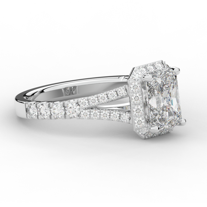 2.60CT.TW RADIANT LAB DIAMOND SPLIT SHANK HALO ENGAGEMENT RING - Nazarelle