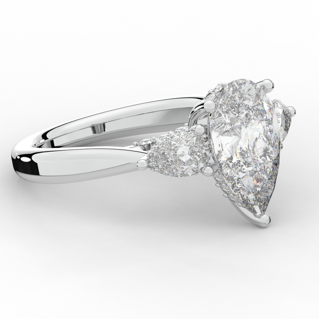 3.70CT.TW PEAR LAB DIAMOND 3 STONE ENGAGEMENT RING - Nazarelle