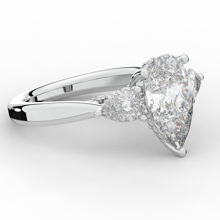 3.70CT.TW PEAR LAB DIAMOND 3 STONE ENGAGEMENT RING - Nazarelle