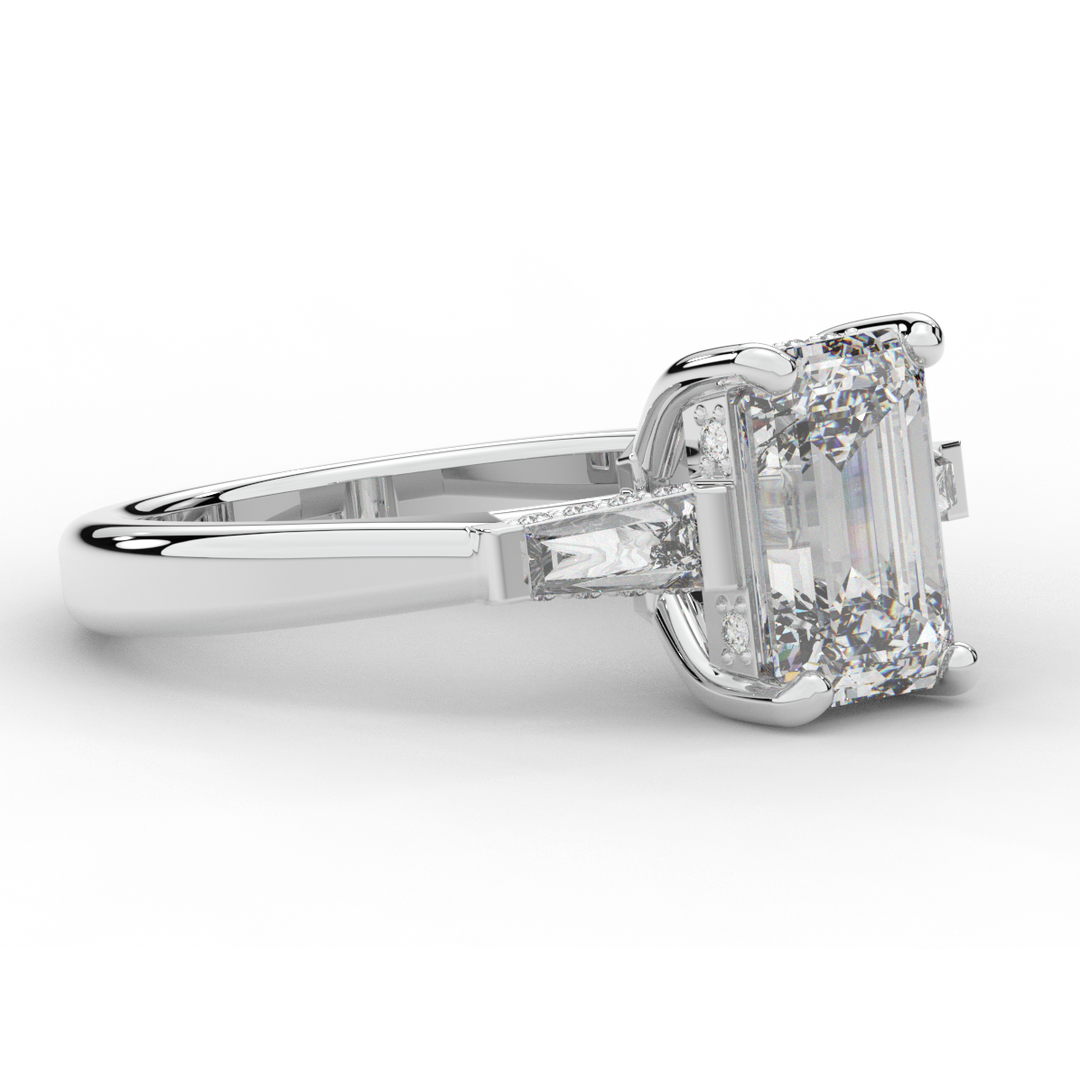 3.45CT.TW EMERALD CUT LAB DIAMOND 3 STONE ENGAGEMENT RING - Nazarelle