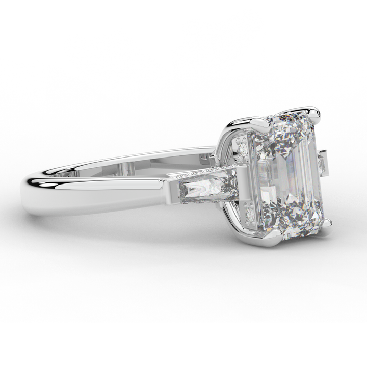 3.45CT.TW EMERALD CUT LAB DIAMOND 3 STONE ENGAGEMENT RING - Nazarelle