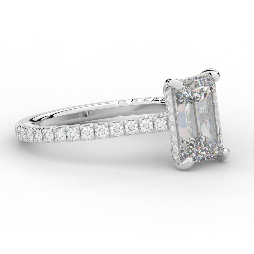 3.50CT.TW EMERALD CUT LAB DIAMOND UNDERHALO SOLITAIRE ENGAGEMENT RING - Nazarelle