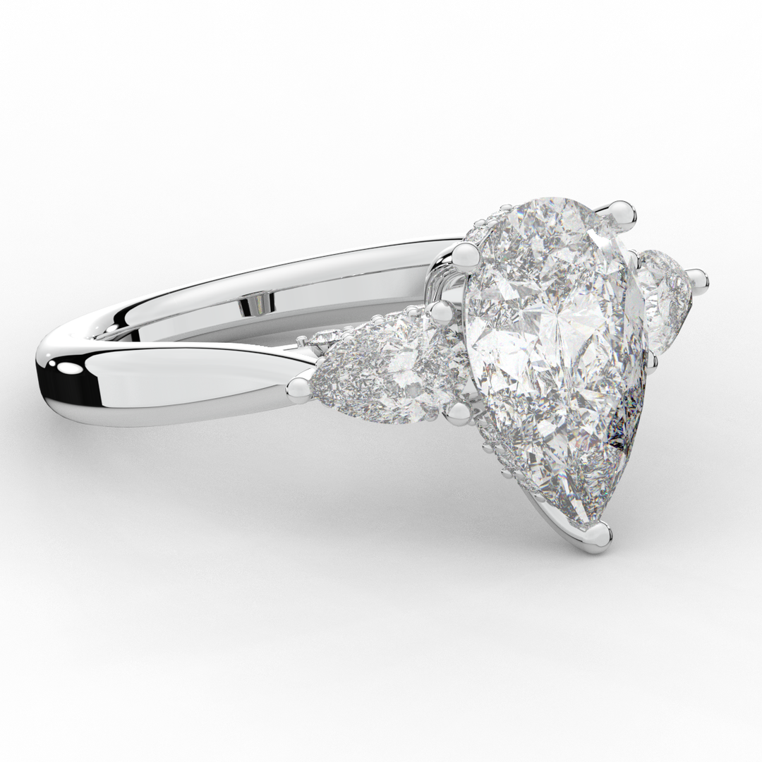 3.70CT.TW PEAR LAB DIAMOND 3 STONE ENGAGEMENT RING - Nazarelle