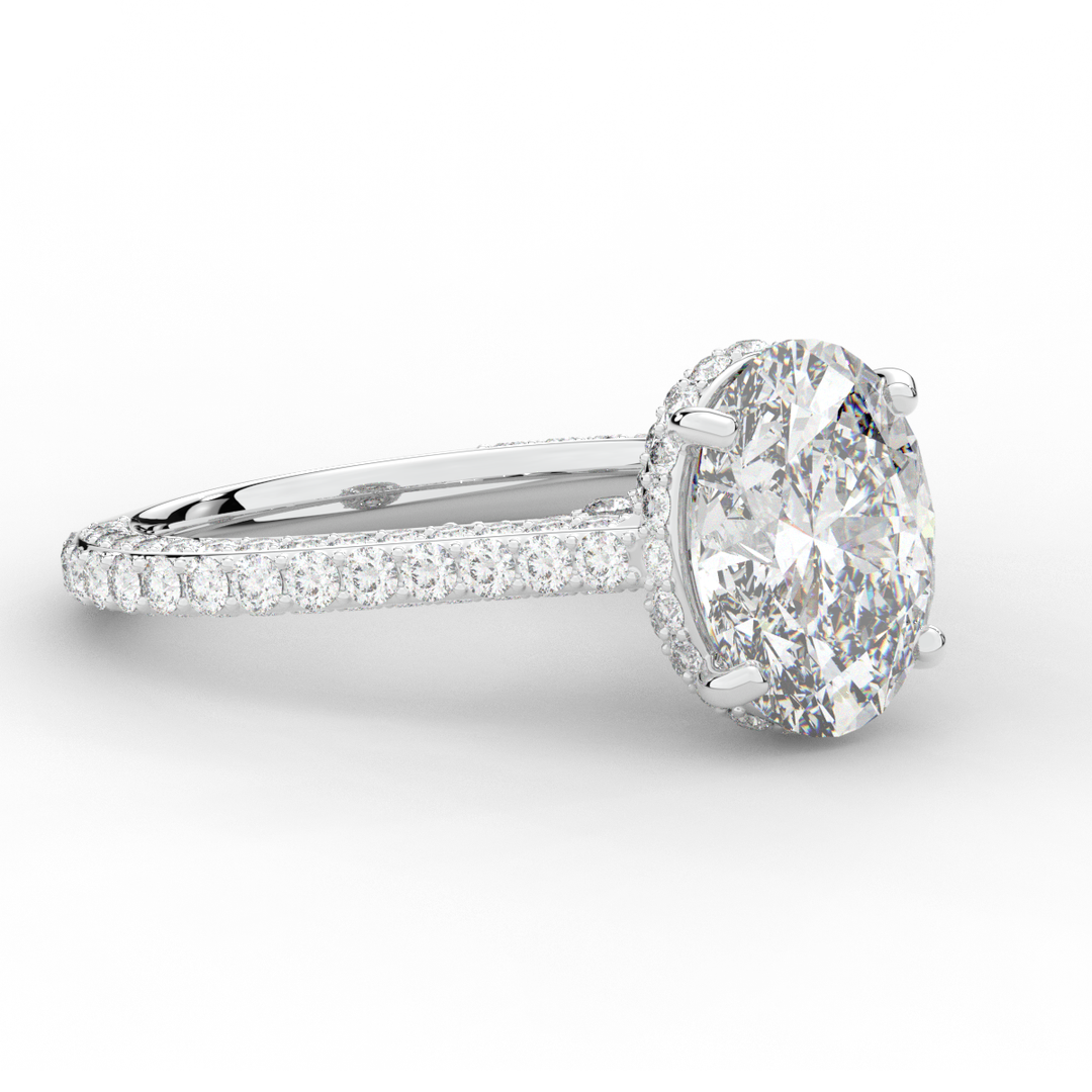 4.00CT.TW OVAL LAB DIAMOND UNDERHALO SOLITAIRE ENGAGEMENT RING - Nazarelle
