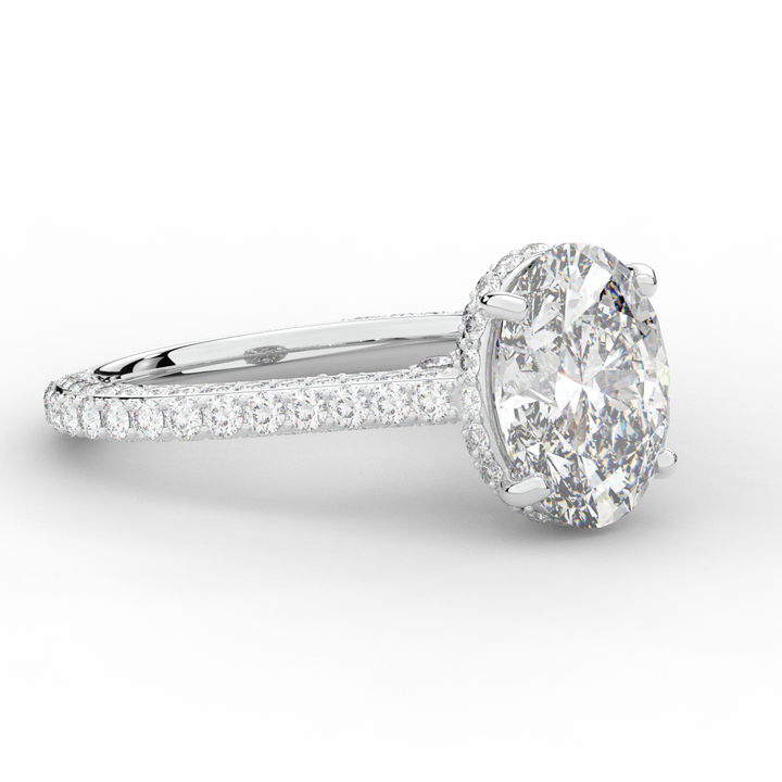 4.00CT.TW OVAL LAB DIAMOND UNDERHALO SOLITAIRE ENGAGEMENT RING - Nazarelle