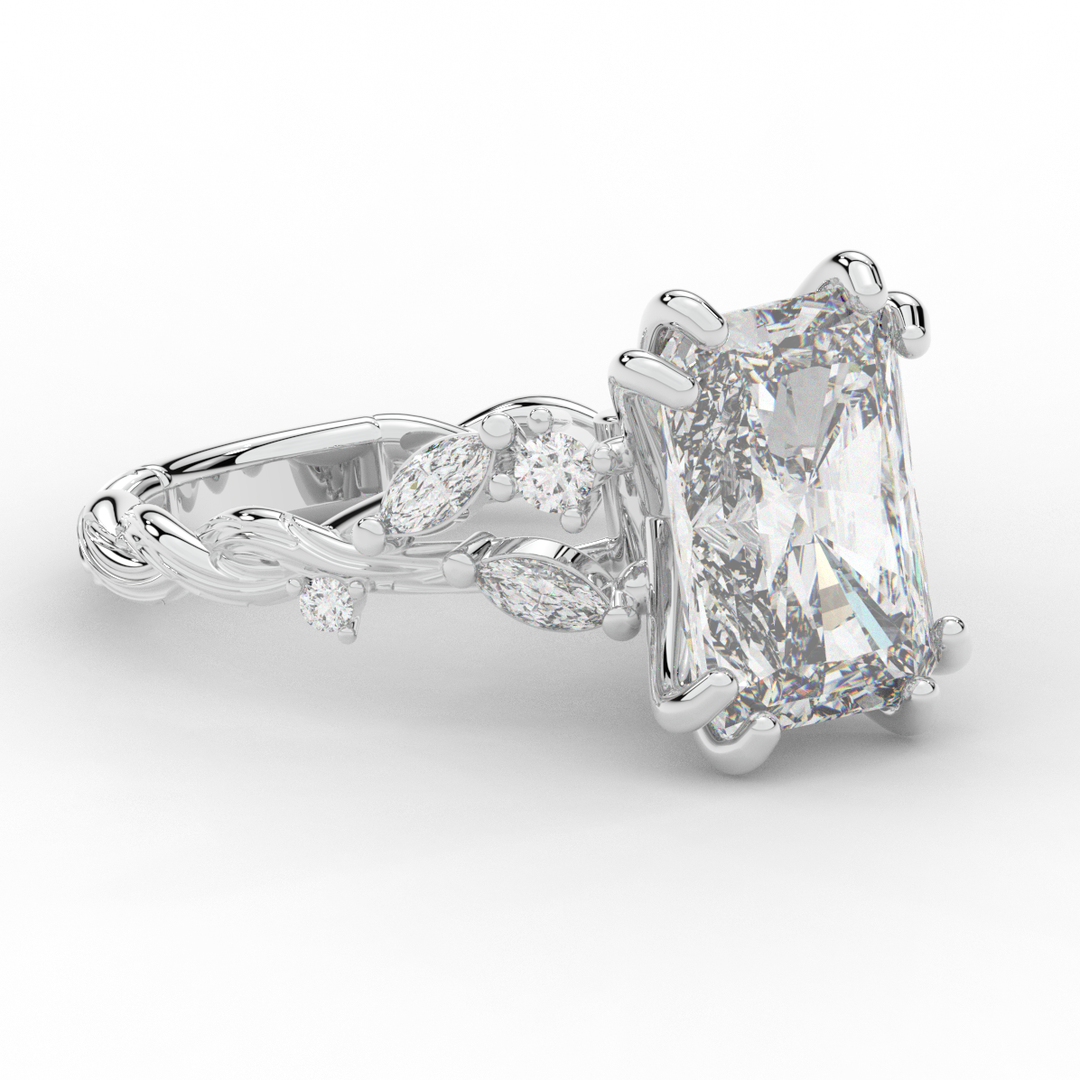 5.30CT.TW RADIANT LAB DIAMOND STYLIZED VINE AND TREE BARK FINISH ENGAGEMENT RING - Nazarelle