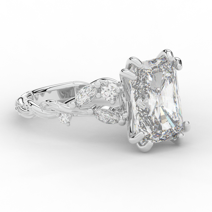 5.30CT.TW RADIANT LAB DIAMOND STYLIZED VINE AND TREE BARK FINISH ENGAGEMENT RING - Nazarelle