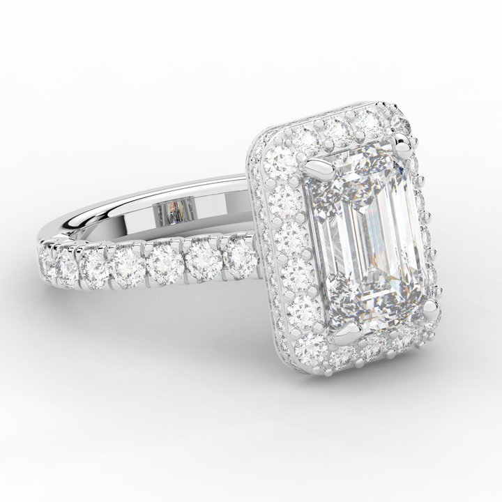 4.50CT.TW EMERALD CUT LAB DIAMOND HALO ENGAGEMENT RING - Nazarelle