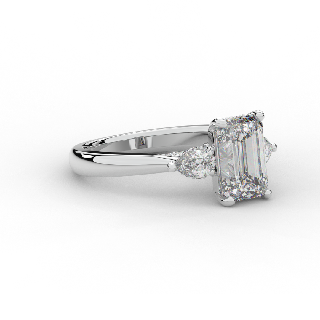 2.40CT.TW EMERALD CUT LAB DIAMOND 3 STONE ENGAGEMENT RING - Nazarelle