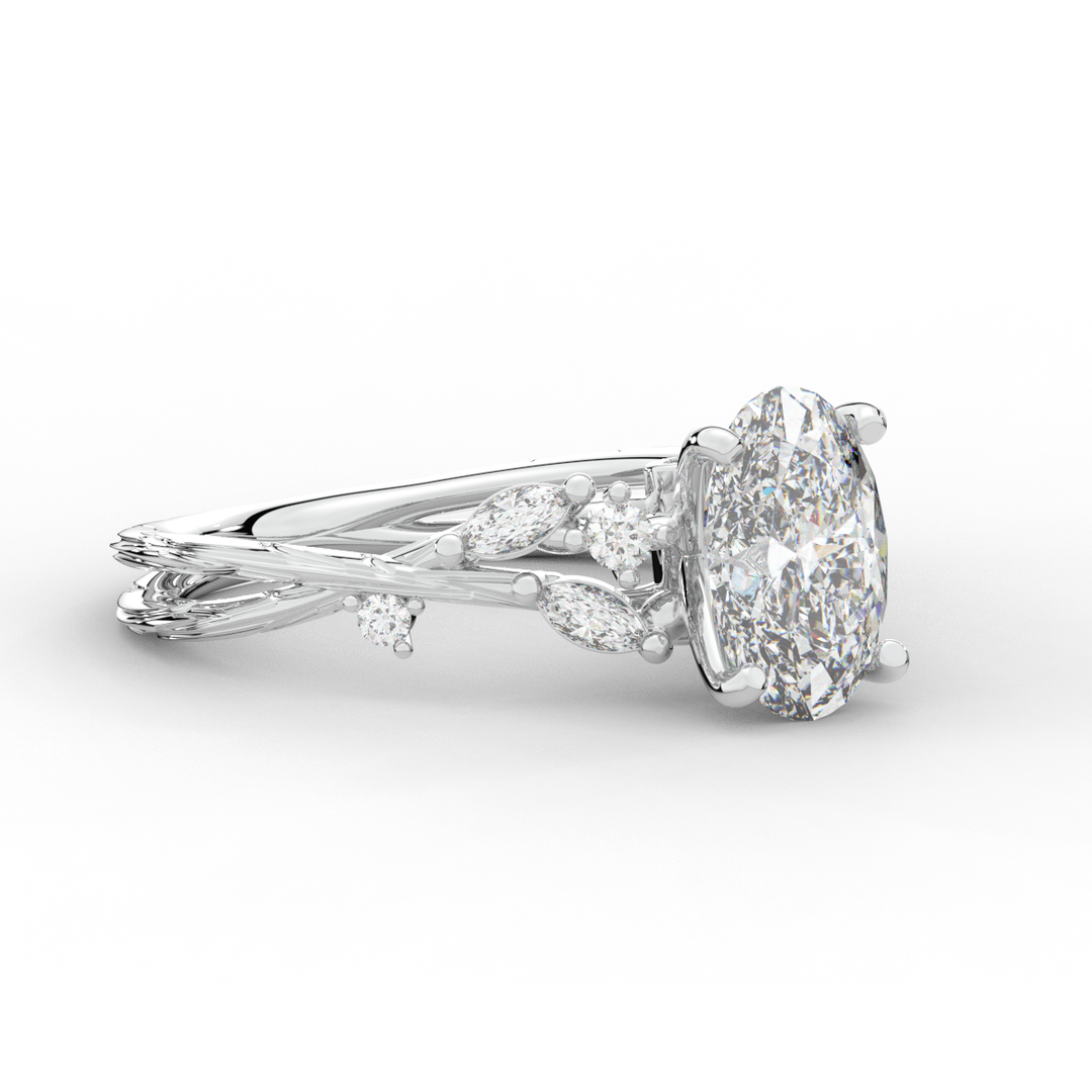 2.25CT.TW OVAL LAB DIAMOND STYLIZED VINE AND TREE BARK FINISH ENGAGEMENT RING - Nazarelle