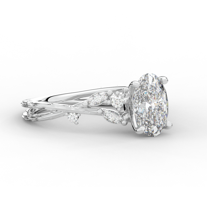 2.25CT.TW OVAL LAB DIAMOND STYLIZED VINE AND TREE BARK FINISH ENGAGEMENT RING - Nazarelle