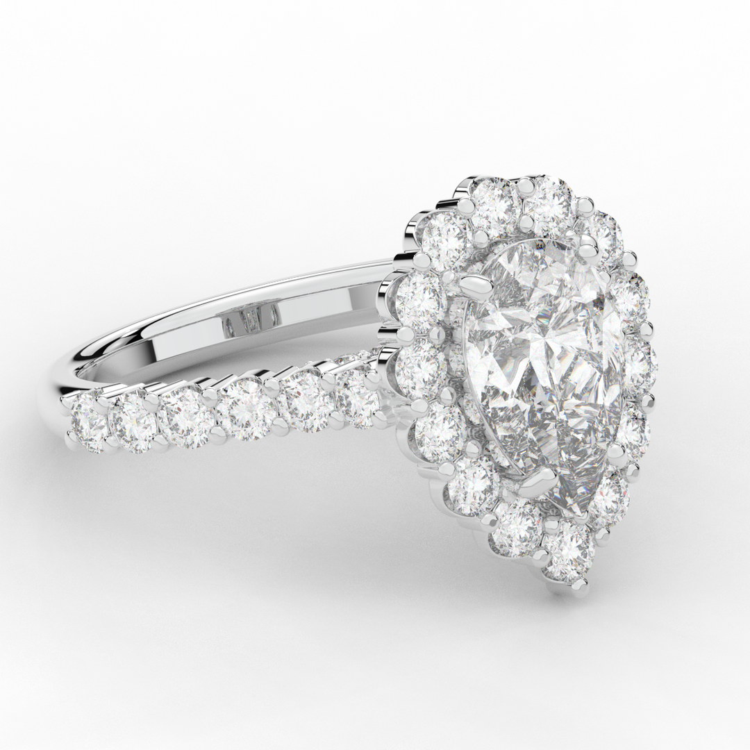 3.10CT.TW PEAR LAB DIAMOND HALO ENGAGEMENT RING - Nazarelle