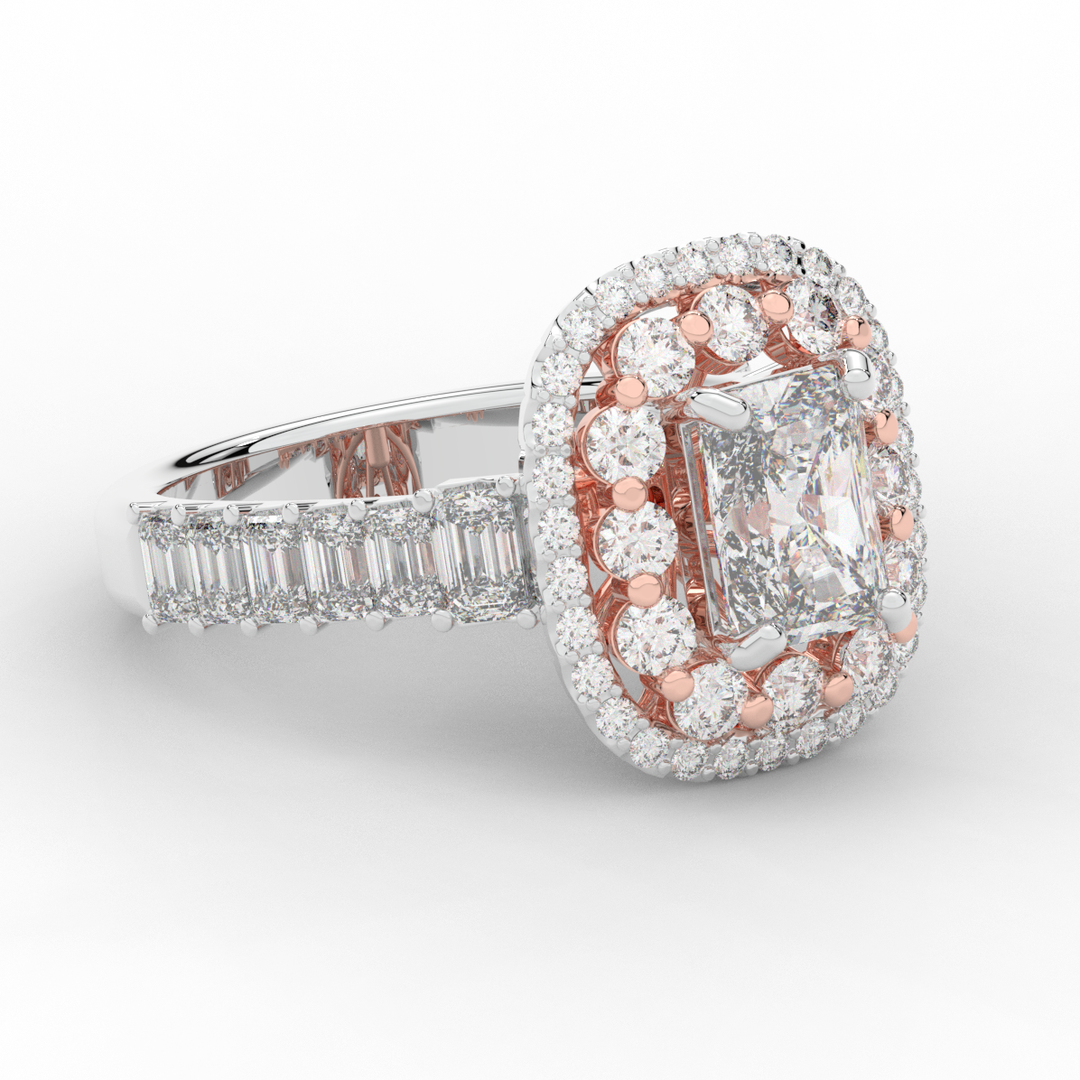 4.70CT.TW RADIANT LAB DIAMOND DOUBLE HALO TWO TONE ENGAGEMENT RING - Nazarelle
